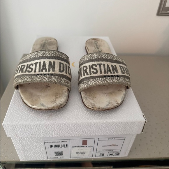 Dior White and Gold Slide Sandals - Picture 1 of 4
